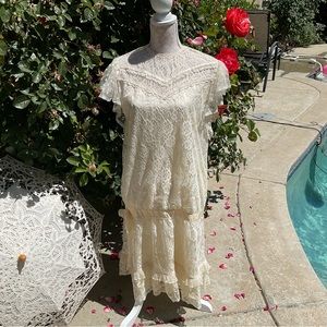 Gunne Sax Vtg 💋 70’s Jessica Ivory Victorian Lace Beaded Ribbon bow Dress Sz 11